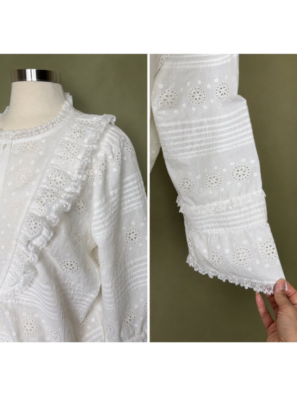 Sézane Nele Eyelet Embroidered Organic Cotton Blouse FR 46 NWOT Boho - Picture 7 of 15